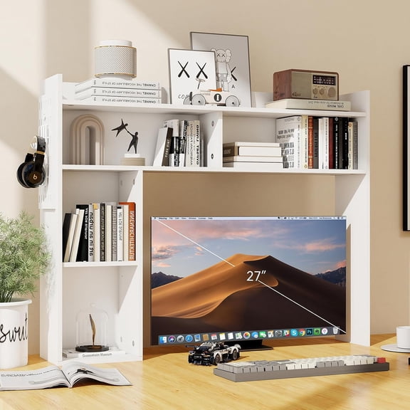 ELECWISH Desktop Bookshelf, Desk Shelf for Computer Desk, 33.46" 5-Tier Adjustable Desktop Hutch Organizer with Pegboard for Home Office, White