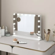 ELECWISH Hollywood Vanity Mirror with Lights, 18 Dimmable LED Bulbs 3 Color Lighted Makeup Mirror with Detachable 10X Magnification Mirror with USB Charging Touch Control