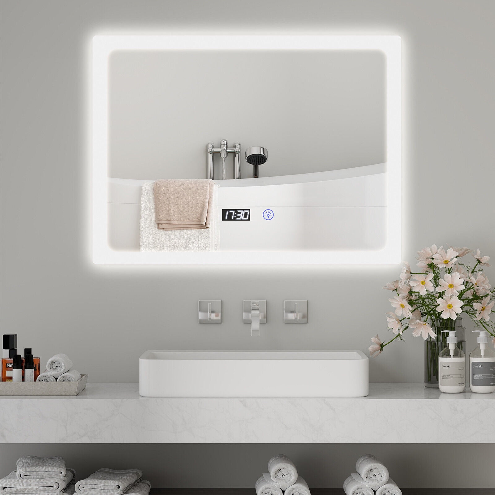ELECWISH LED Bathroom Mirror, 32 x 24 Inch Front Lighted Bathroom Vanity Mirror with Lights ...