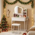 thumbnail image 1 of ELECWISH Makeup Vanity Desk with Mirror and Lights, Makeup Vanity Set with Drawers, Small Dressing Up Table, 3 Lighting Modes Dresser Desk and Cushioned Stool Set for Bedroom White, 1 of 14
