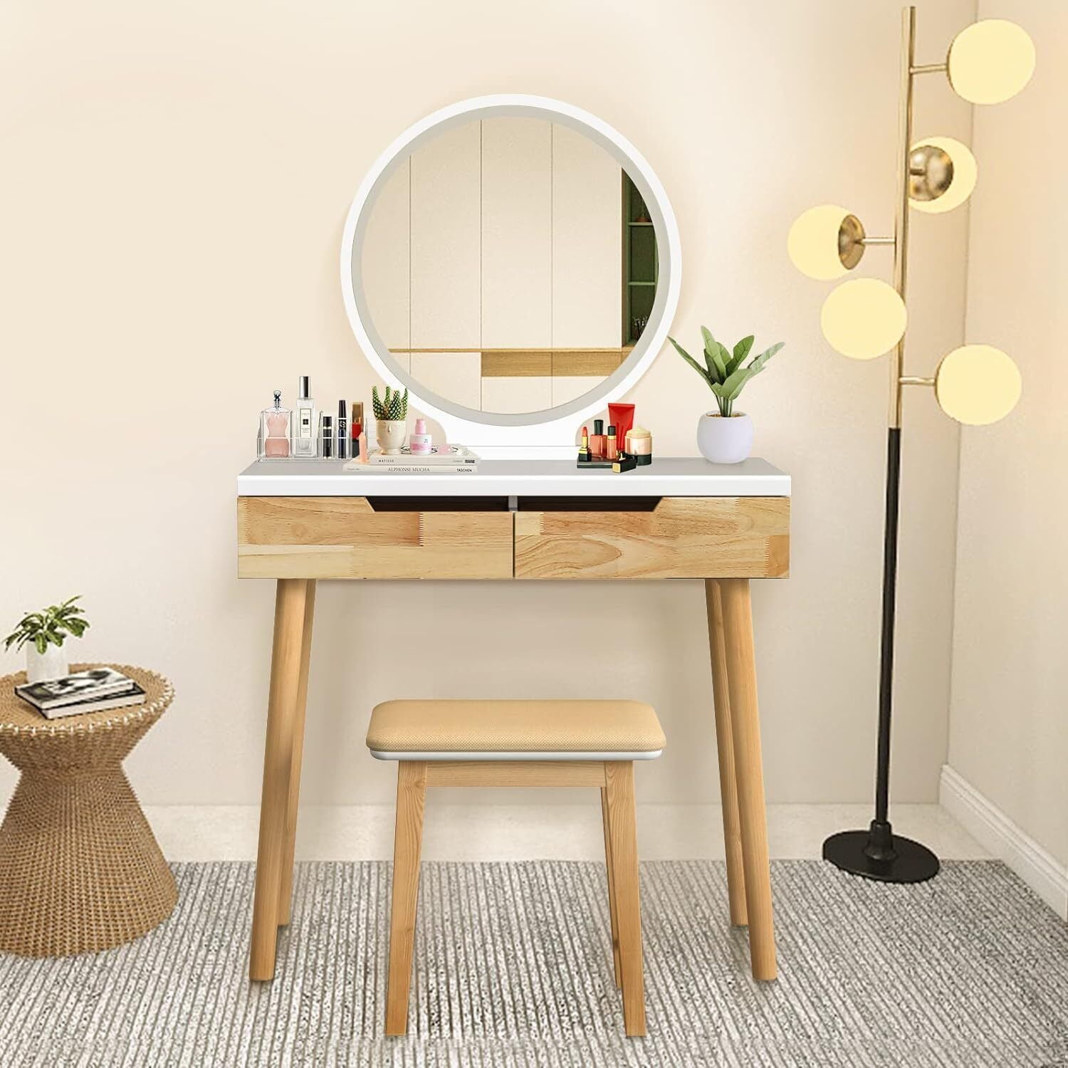 ELECWISH Makeup Vanity Table Set with 3 Adjustable Lighted Mirror