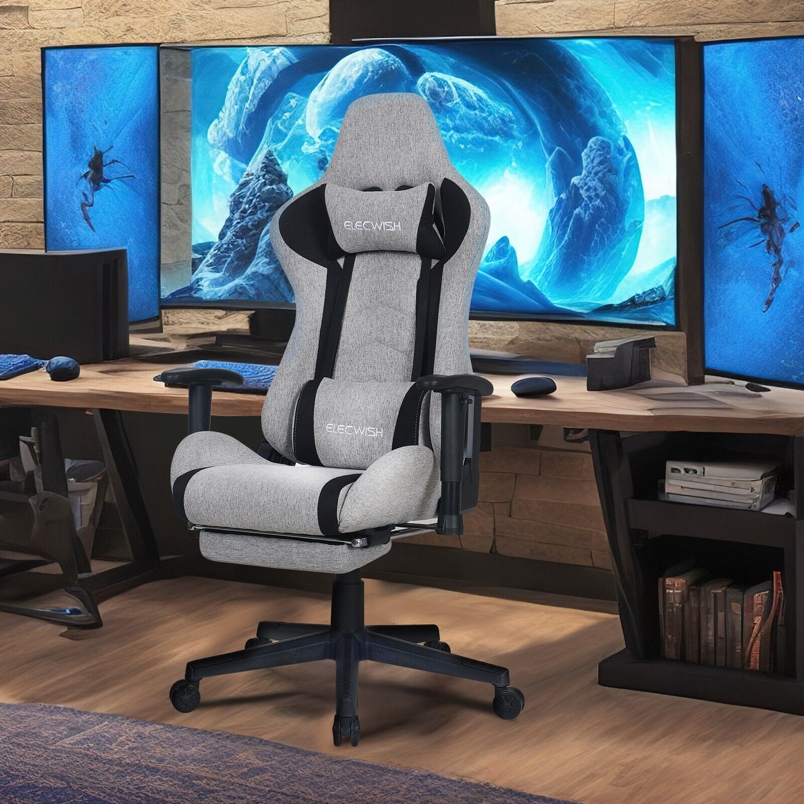 ELECWISH Massage Gaming Chair Fabric Office Swivel Recliner Seat with