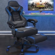 ELECWISH Racing Style Reclining Gaming Chair High Back Ergonomic Adjustable Swivel Computer Chair with Footrest Headrest and Lumbar Support PU Leather Executive Office Chair Blue