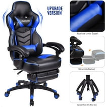 ELECWISH Racing Style Reclining Gaming Chair High Back Ergonomic Adjustable Swivel Computer Chair with Footrest Headrest and Lumbar Support PU Leather Executive Office Chair (Blue)