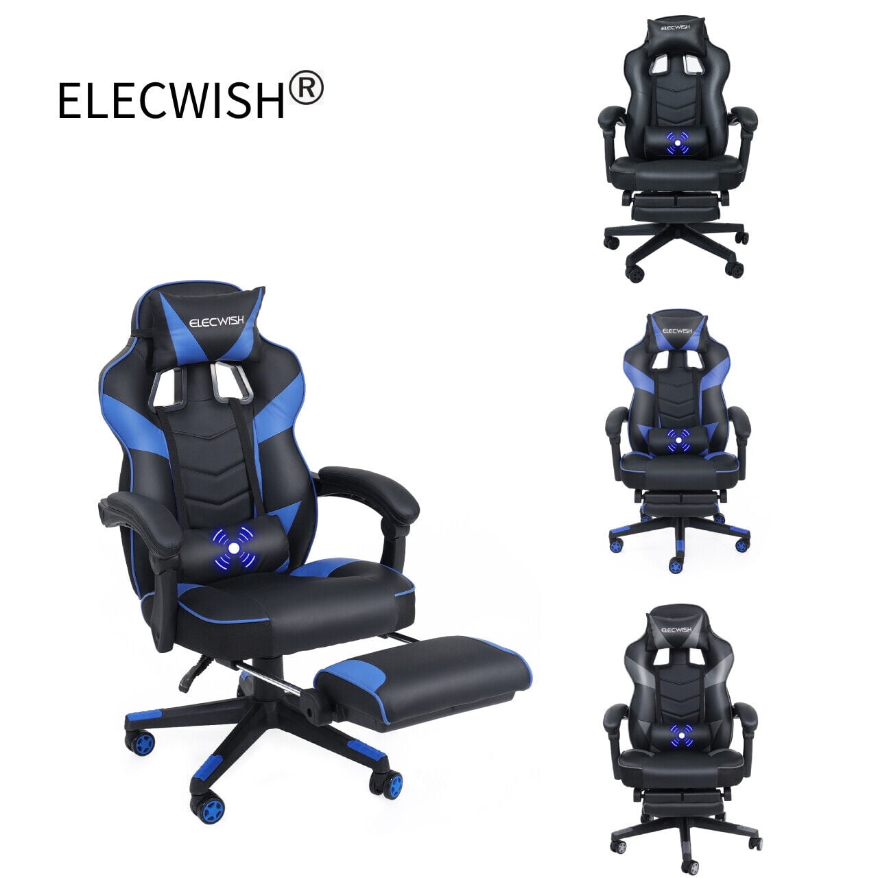 Elecwish Gaming Chair with Thick Foam Padding, Gray / Classic