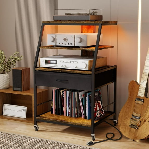 ELECWISH Record Player Stand with Vinyl Storage, 4-Tier AV Media ...