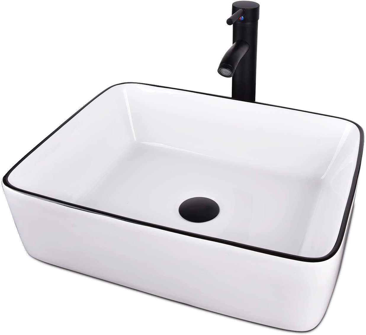 ELECWISH Rectangle Bathroom Sink Tempered Glass Vessel Sink Combo with Faucet 1.5 GPM and Pop up Drain Bathroom Bowl
