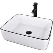 ELECWISH Rectangle Bathroom Sink Tempered Glass Vessel Sink Combo with Faucet 1.5 GPM and Pop up Drain Bathroom Bowl
