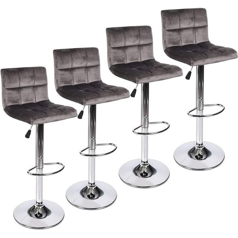 ELECWISH Set of 4 Gray Velvet Fabric Armless Chair Adjustable Swivel Hydraulic Bar Stools Home Cafe Kitchen Counter Stools