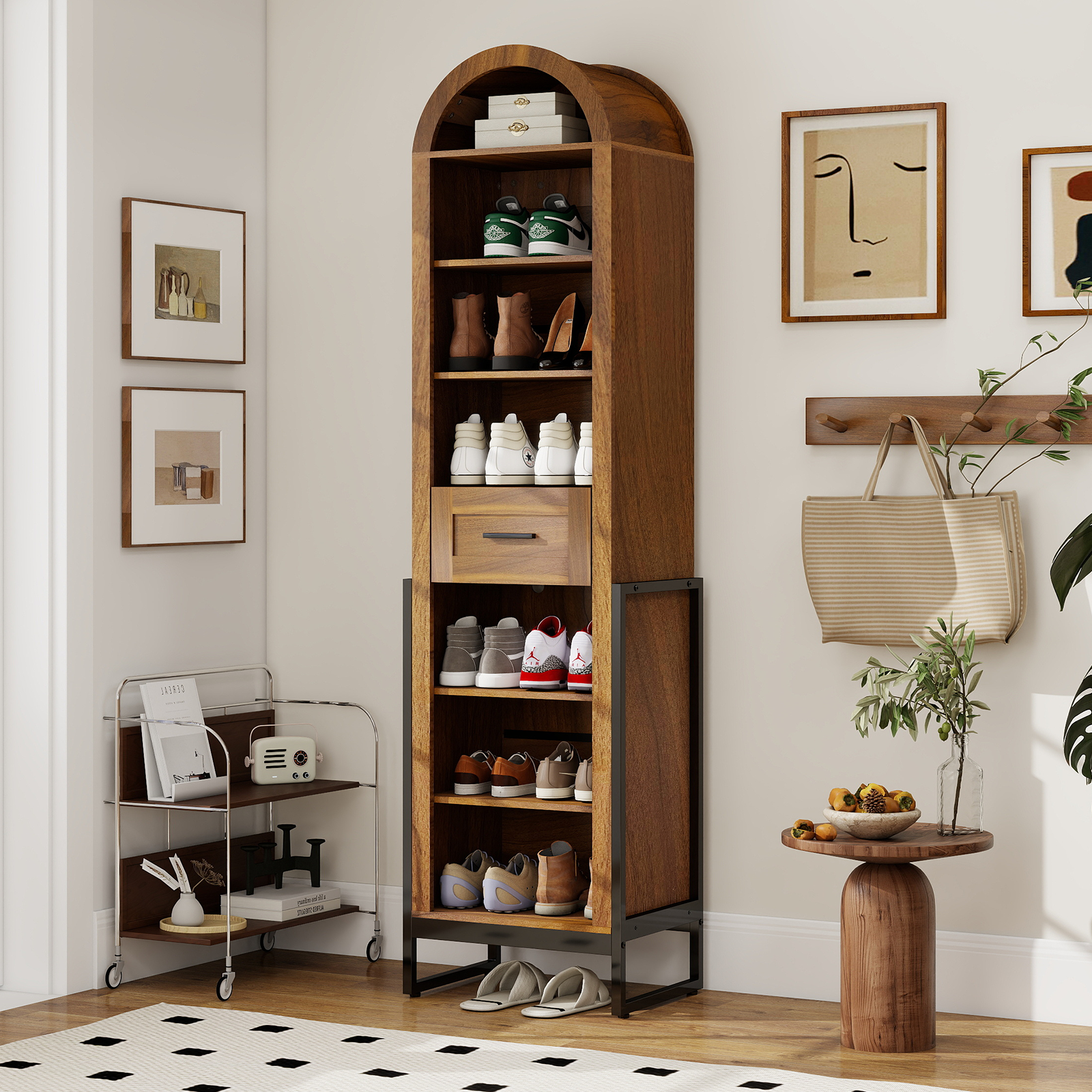 ELECWISH Shoe Storage Cabinet with Adjustable Shelves, 7 Tier Shoe Rack with Large Drawer, Tall Freestanding Shoe Organizer Cabinet for Entryway Hallway Living Room