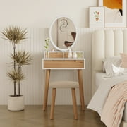 ELECWISH 24 Small Makeup Vanity With Adjustable Brightness Mirror, Vanity Desk with Storage Drawers and Cushioned Stool