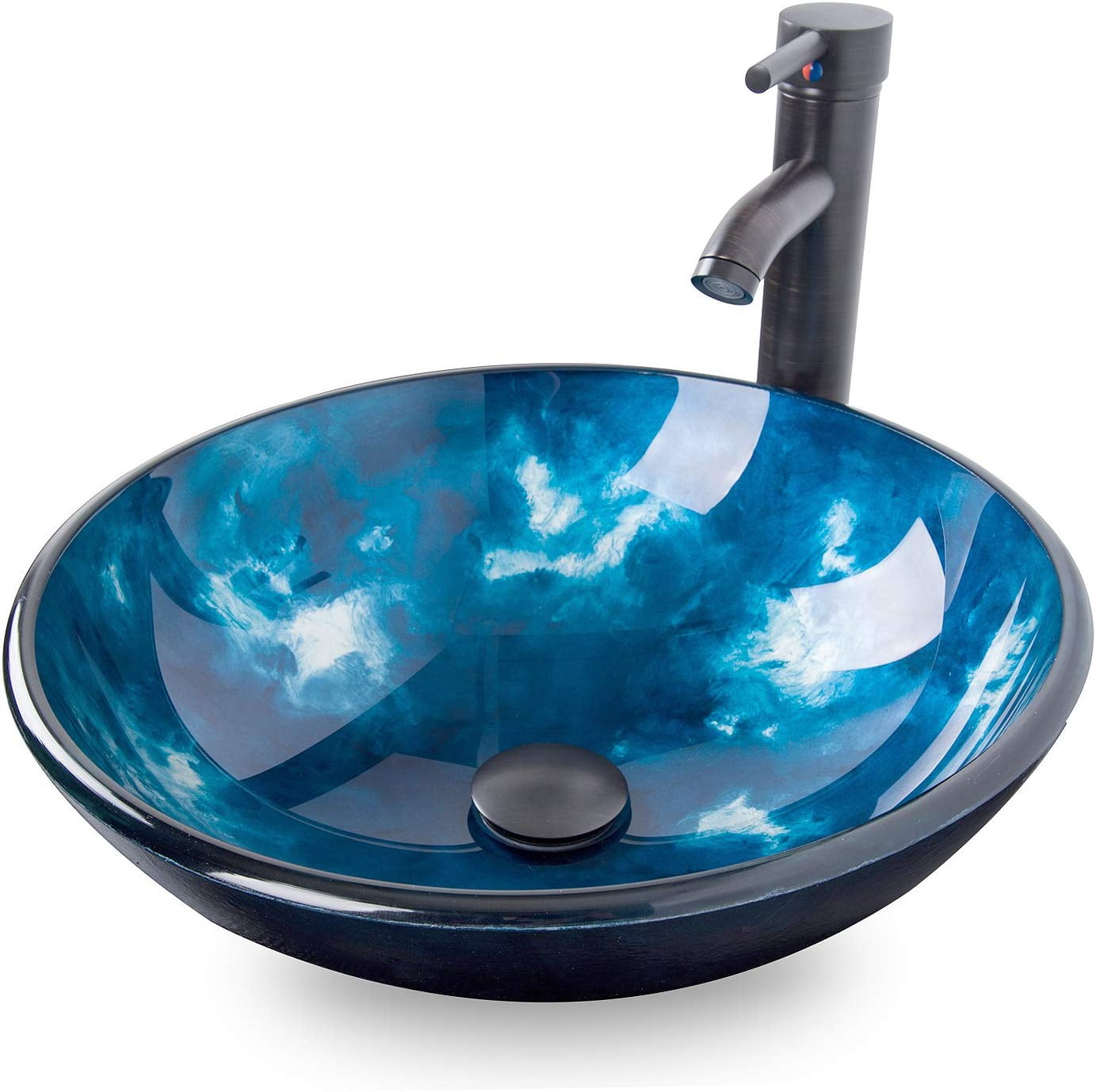 ELECWISH Tempered Glass Vessel Bathroom Vanity Sink, Round Artistic