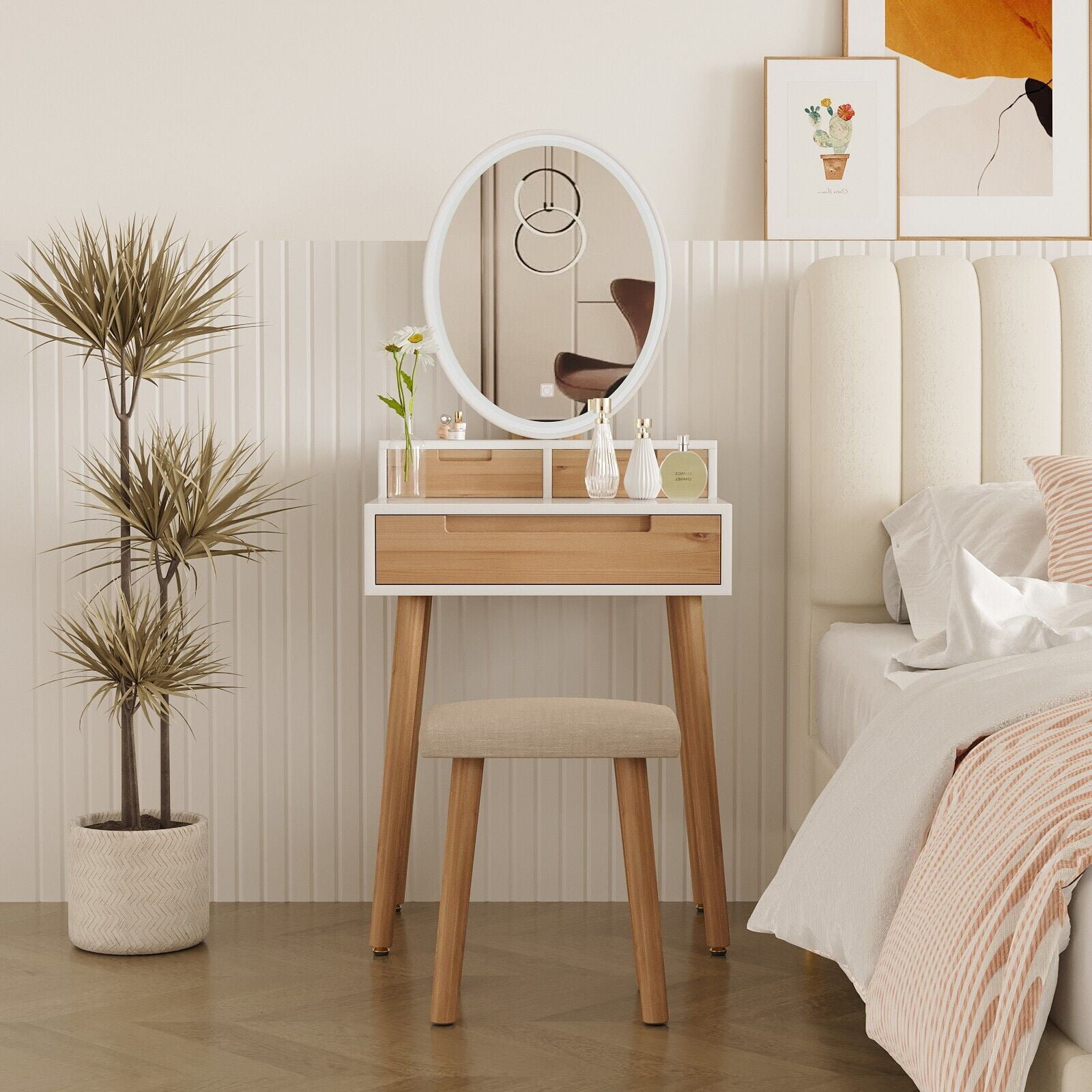 ELECWISH 24-Inch Makeup Vanity Table With Mirror & 3 Drawers - Modern White Dressing Desk For Bedroom