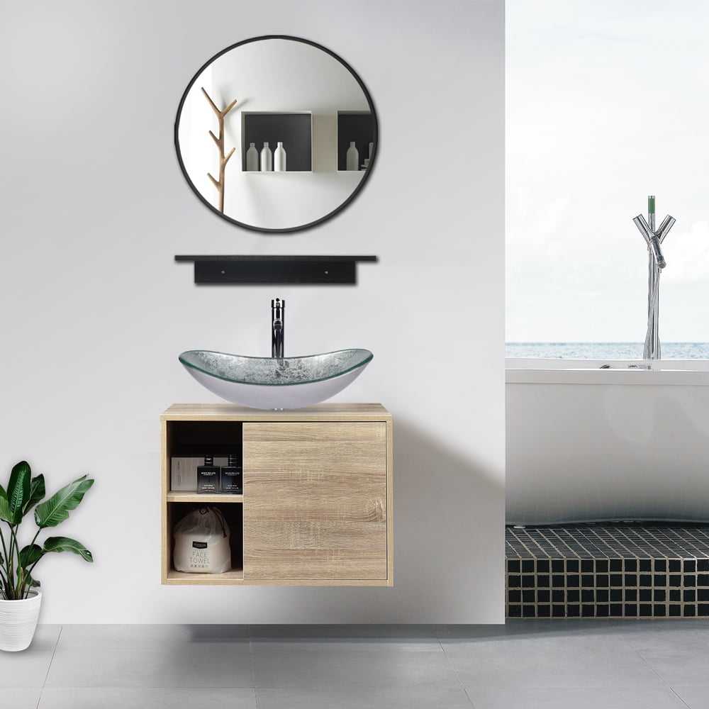 ELECWISH Wall Mounted Bathroom Vanity Sink Set with Storage Shelves,PVC ...