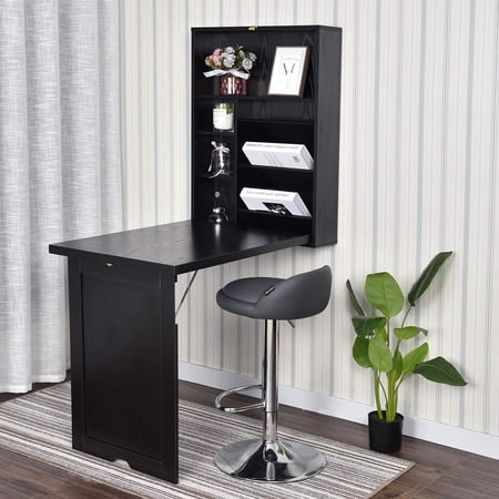 ELECWISH Wall Mounted Table Convertible Floating Desk Fold Out Space Saver Chalkboard,Walnut