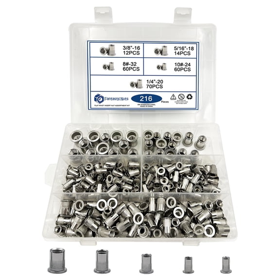 GoldwayConnect 216-Piece 304 Stainless Steel SAE Rivet Nut Assortment Kit