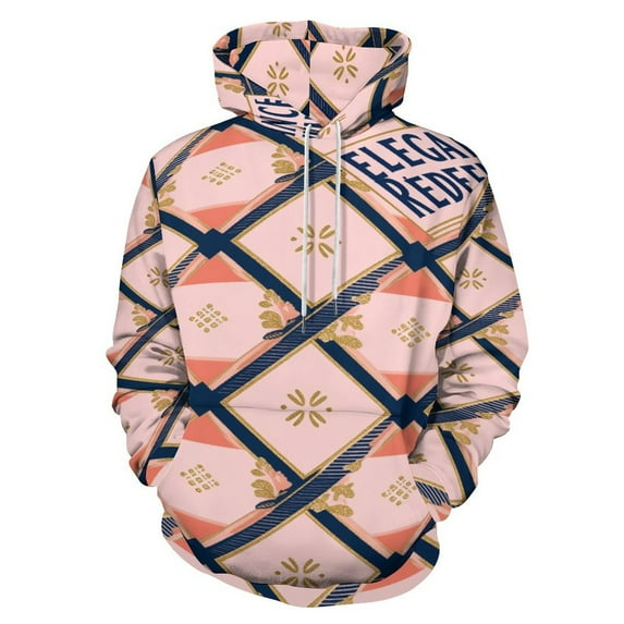 ELEGANCE REDEFINED PINK GOLD DIAMOND PATTERN Men's Women Vintage 3D Hooded Sweatshirt - All-Season Loose Fit Streetwear