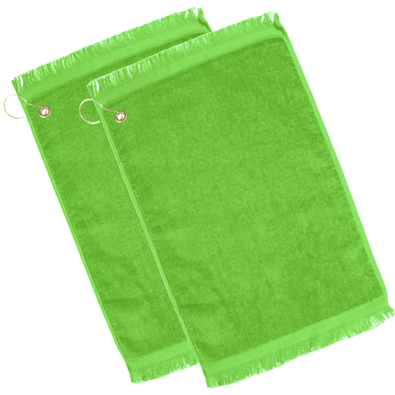 ELEGANI 2-Pack Premium Fringed Cotton Terry Velour Golf Towel Set - Lime Green