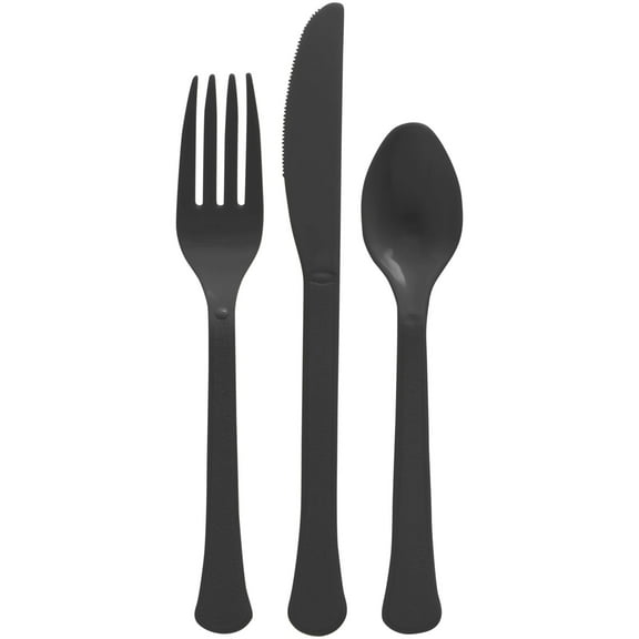 ELEGANI 200-Piece Black Plastic Cutlery Set - Party Pack