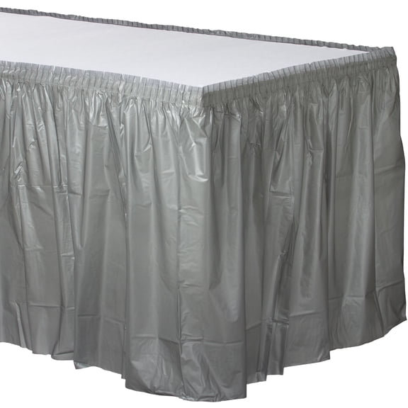 ELEGANI 21' X 29" Plastic Table Skirt | Durable, Reusable, and Easy to Care For | for Indoors and Outdoors- Silver