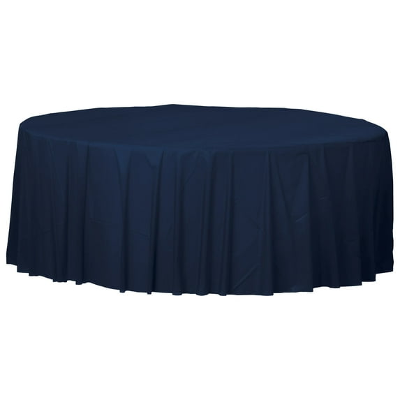 ELEGANI 84" Round Plastic Table Cover | Durable, Waterproof, and Stain-Resistant | for Indoors and Outdoors - Navy