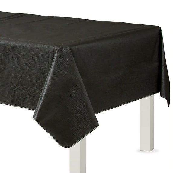 ELEGANI Black Flannel-Backed Vinyl Table Cover - 52in x 90in