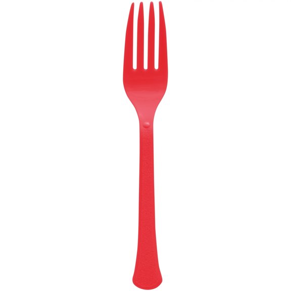 ELEGANI Heavy Weight Disposable Forks 100 Count | Durable and Reusable for Any Occasion- Red