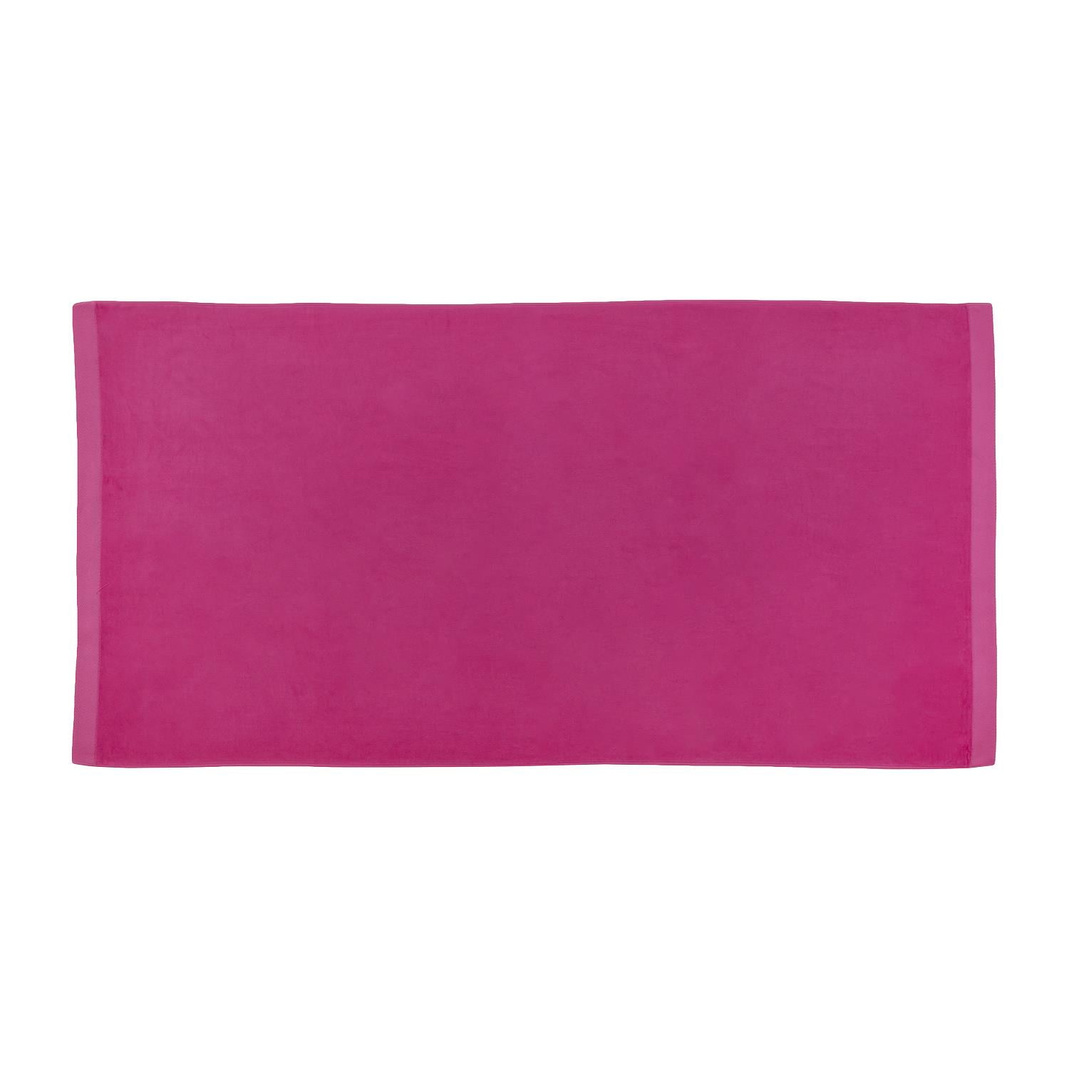 ELEGANI Jumbo Size Terry Dobby Hem Velour Beach Towel - 36 inch x 72 inch - Hot Pink