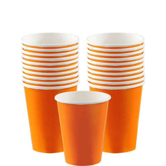ELEGANI Orange Color Theme! Theme Tableware for Special Occasions, Wedding, Parties, Birthdays and Graduation; Orange Paper Cups 20ct