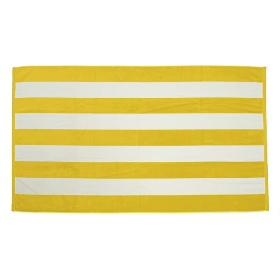 ELEGANI Premium Cabana Stripe 100% Cotton Terry Velour Beach Towel - 35 inch x 60 inch - Yellow