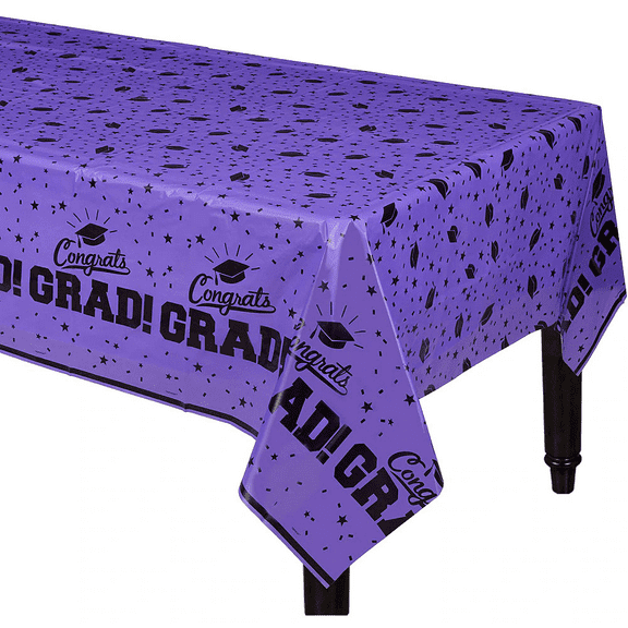 ELEGANI Purple Color Theme Tableware for Special Occasions, Wedding, Parties, Birthdays and Graduation; Purple Congrats Grad Table Cover (2x Pcs)