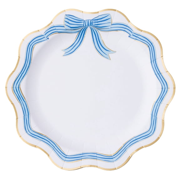 Bonjour Fte Blue Bow Large Paper Dinner Plates, Disposable Party Supplies, 8 Count, 11 Inch, Baby Shower, Spring, Birthday