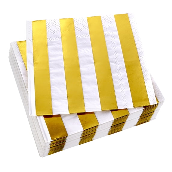 ELEGANT DISPOSABLE 3 PLY NAPKINS | for Upscale Wedding and Dining | 36 pc | Stripe Collection - Gold