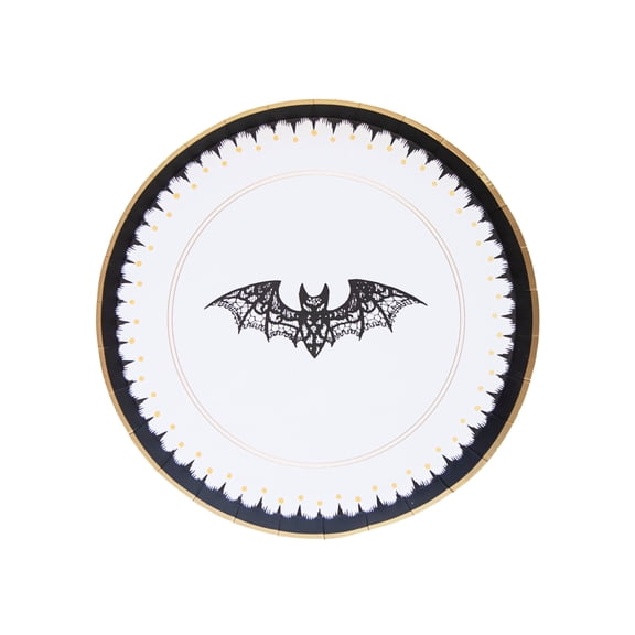 Bonjour Fte Lacy Bat Small Paper Dessert Plates, Disposable Party Supplies, 8 Count, 8 Inch, Halloween