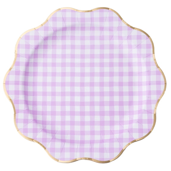 Bonjour Fte Light Purple Gingham Large Paper Dinner Plates, Disposable Party Supplies, 8 Count, 11 Inch, Baby Shower, Spring, Birthday