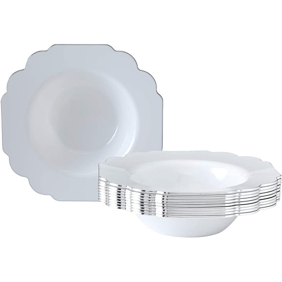 ELEGANT PLASTIC BOWLS FOR WEDDINGS | Baroque Collection | 12 oz – 20 PC | White