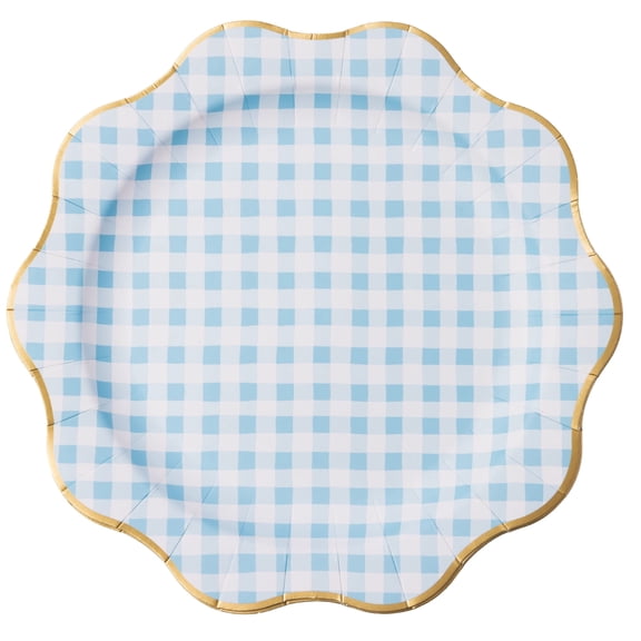 Bonjour Fte Light Blue Gingham Paper Plates, Disposable Party Supplies, Pack of 8, 11 Inch, Birthday Party, Baby Shower
