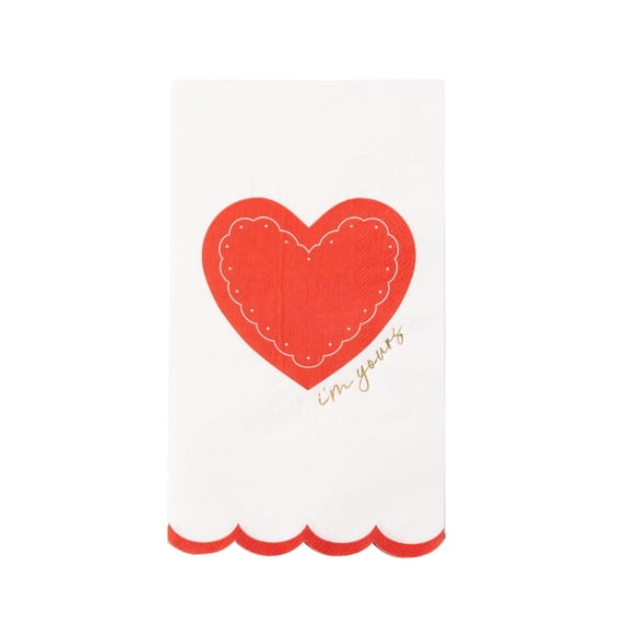 Bonjour Fête Heart Im Yours Paper Guest Towel Napkins, Disposable Party Supplies, 20 Count, Valentines