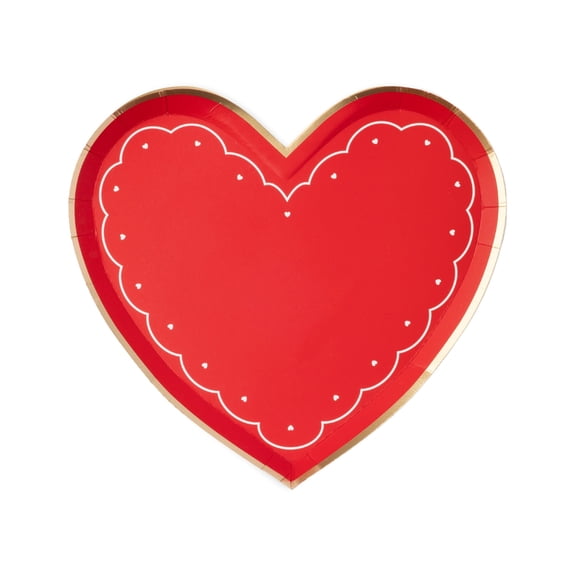 Bonjour Fte Happy Red Heart Small Paper Dessert Plates, Disposable Party Supplies, 8 Count, 8 Inch, Valentines
