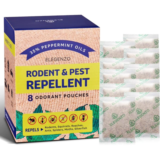 ELEGENZO Rodent Control Pouches Mint Scent, Peppermint Oil Repellent