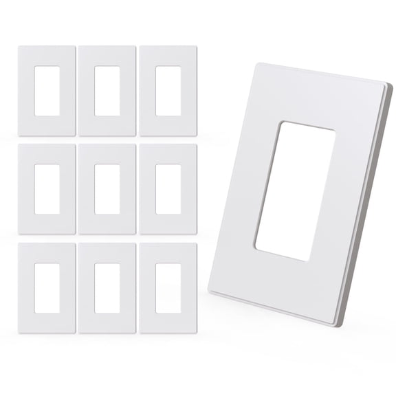 1-Gang Screwless Decorative Wall Plate, Unbreakable Thermoplastic Faceplate, UL Listed, 10-Pack, White