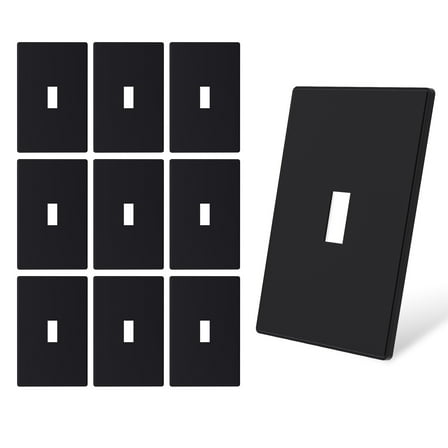 ELEGRP 1-Gang Screwless Toggle Wall Plates, Mid-Size Unbreakable Thermoplastic Faceplate Cover for Toggle Wall Switch & Toggle Dimmer Switch, UL Listed (10-Pack，Black)