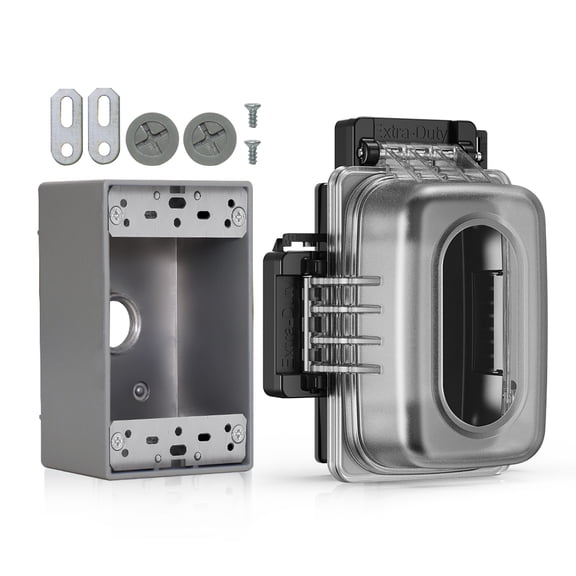 ELEGRP 1 Gang Weatherproof Exterior Cover & Box Kit, Vertical Mount, Metallic Electrical Box, UL/CUL Certified(1 Pack)