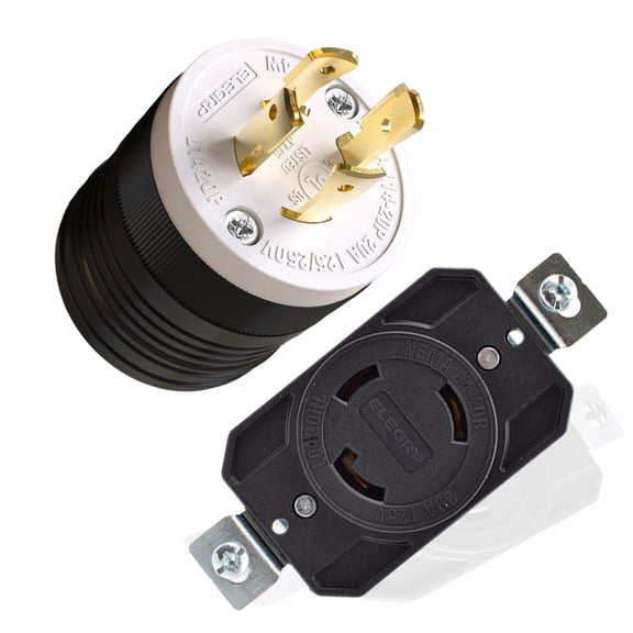ELEGRP 1 Pack NEMA Locking Outlet and Plug, Twist Lock Electrical Connectors, 20 Amp 125V/250V 3 Pole 4 Wire Grounding, Receptacle and Plug Set, Industrial Grade Heavy Duty, UL Listed