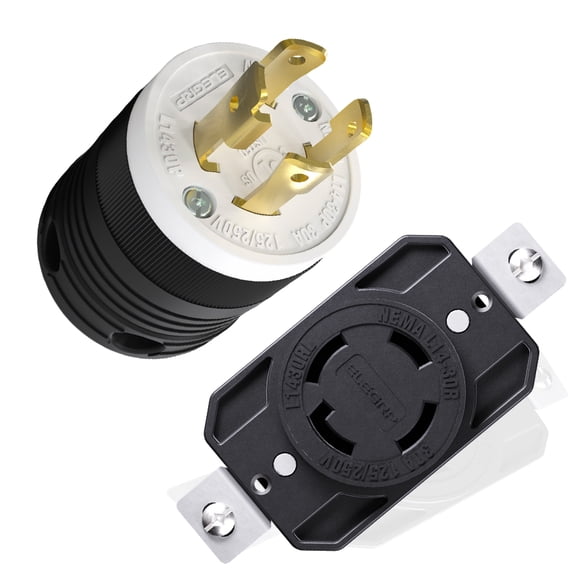 ELEGRP 1 Pack NEMA Locking Outlet and Plug, Twist Lock Electrical Connectors, 30 Amp 125V/250V 3 Pole 4 Wire Grounding, Receptacle and Plug Set, Industrial Grade Heavy Duty, UL Listed