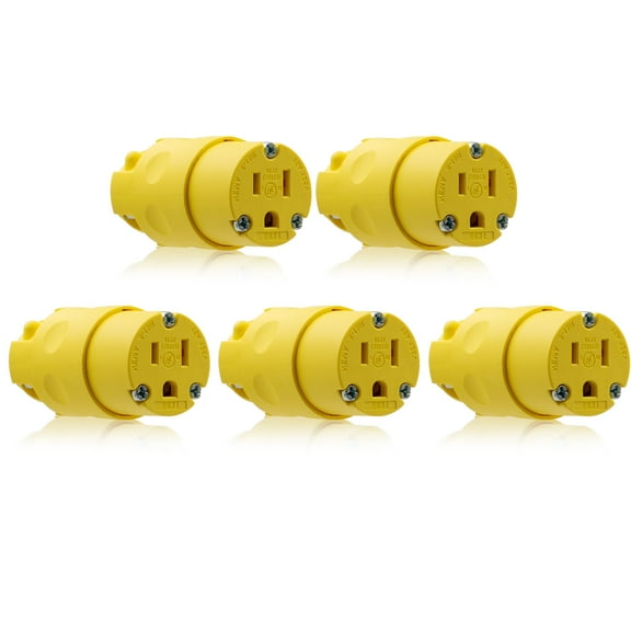 ELEGRP 15 Amp 125 Volt NEMA 5-15P 2 Pole 3 Wire Grounding Straight Blade Electrical Plug Replacement Cord Outlet Commercial Grade, Yellow, 5 Pack
