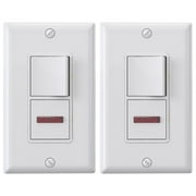 ELEGRP 15 Amp Decorator Single Pole Combination Rocker Switch with Pilot Light, Wall Plate Included,White (2-pack)