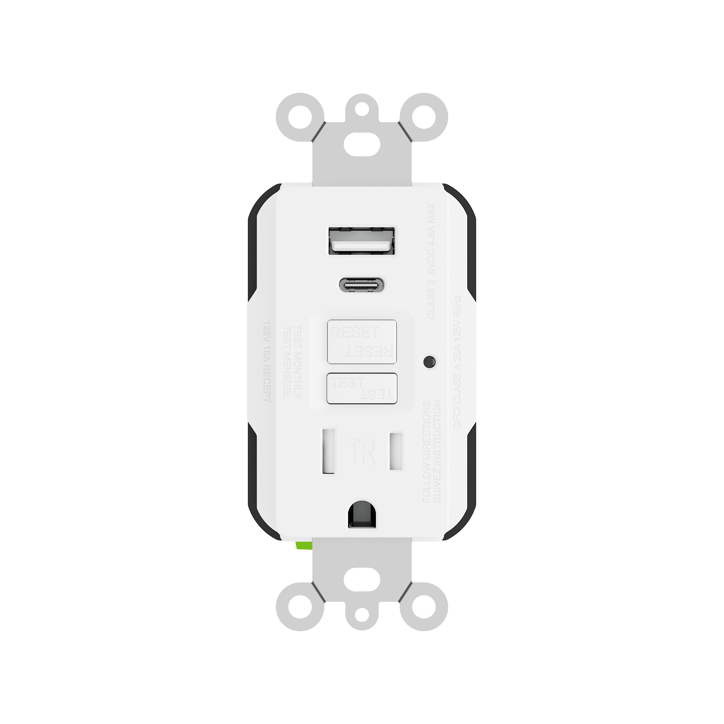 USI 20 Amp Duplex Receptacle, Type A & C USB, Tamper Resistant, White (USI USB2R3WH20CA USI 20 Amp Duplex Receptacle, Type A & C USB, Tamper Resistant, White (USI USB2R3WH20CA