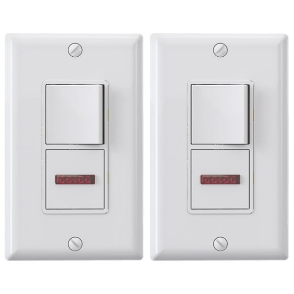 ELEGRP Single Pole Illuminated Light Switch, Lighted Decorator Switch and Pilot Light, 15A, 120V, in-Wall On/Off Switch, Self-Grounding, Wall Plate is Included, UL Listed,White 2 PC