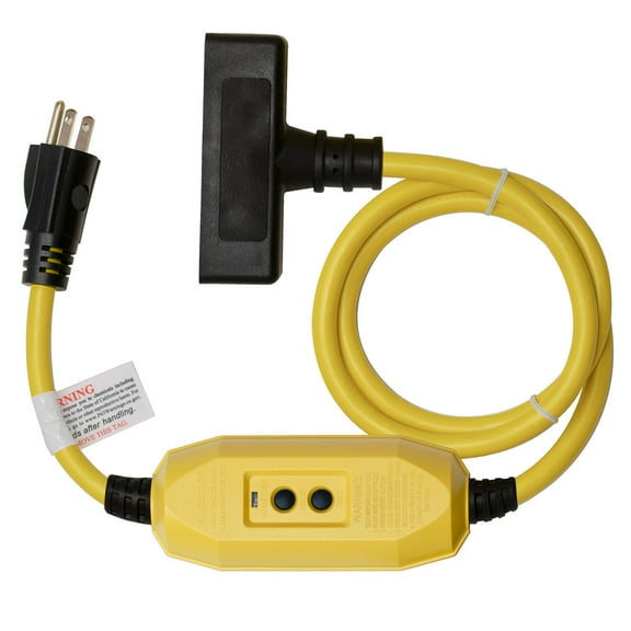 ELEGRP 15A Auto Reset Inline GFCI Extension Cord 3FT 12/3 SJTW Heavy Duty Yellow Cable 3 Wires 3 Prongs Grounded Plug with 3 Electrical Outlets,Broom Tail Design,UL